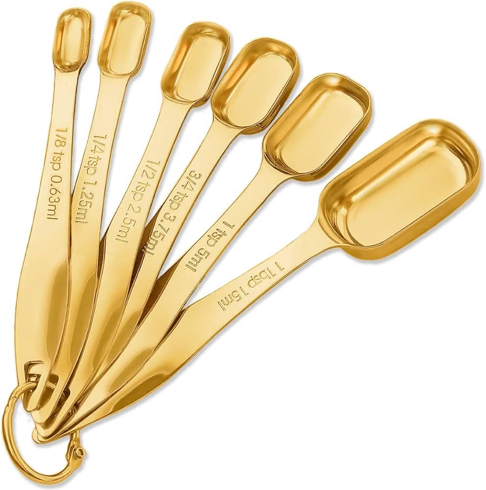 Gold Measuring Spoons Stainless Steel Narrow Measuring Spoons Set Heavy Duty Metal Measure Spoon... | Amazon (US)