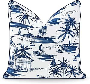 Hofdeco Premium Coastal Hampton Style Patio Indoor Outdoor Pillow Cover Only, 20"x20" Water Resis... | Amazon (US)
