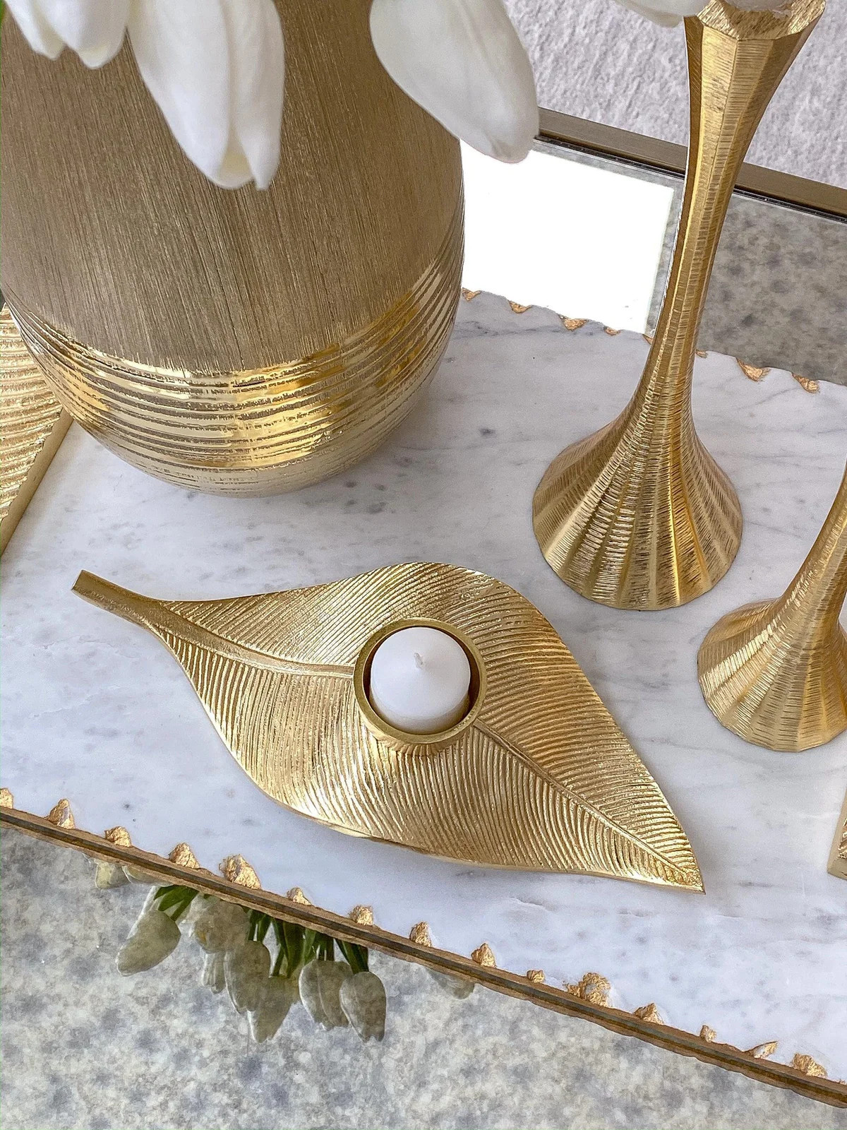Gold Leaf Tea Light Holder | Inspire Me! Home Decor