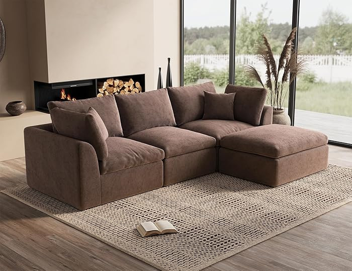 ohllob 110" Cloud Sectional Couches for Living Room, Boneless L-Shape Couch with Ottoman, 3 Seate... | Amazon (US)