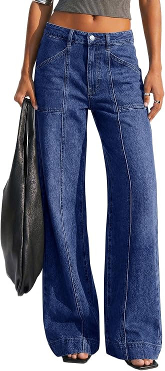 BTFBM Women's Wide Leg Jeans High Waisted Stretchy Straight Leg Baggy Jeans Trendy Front Seam Loo... | Amazon (US)