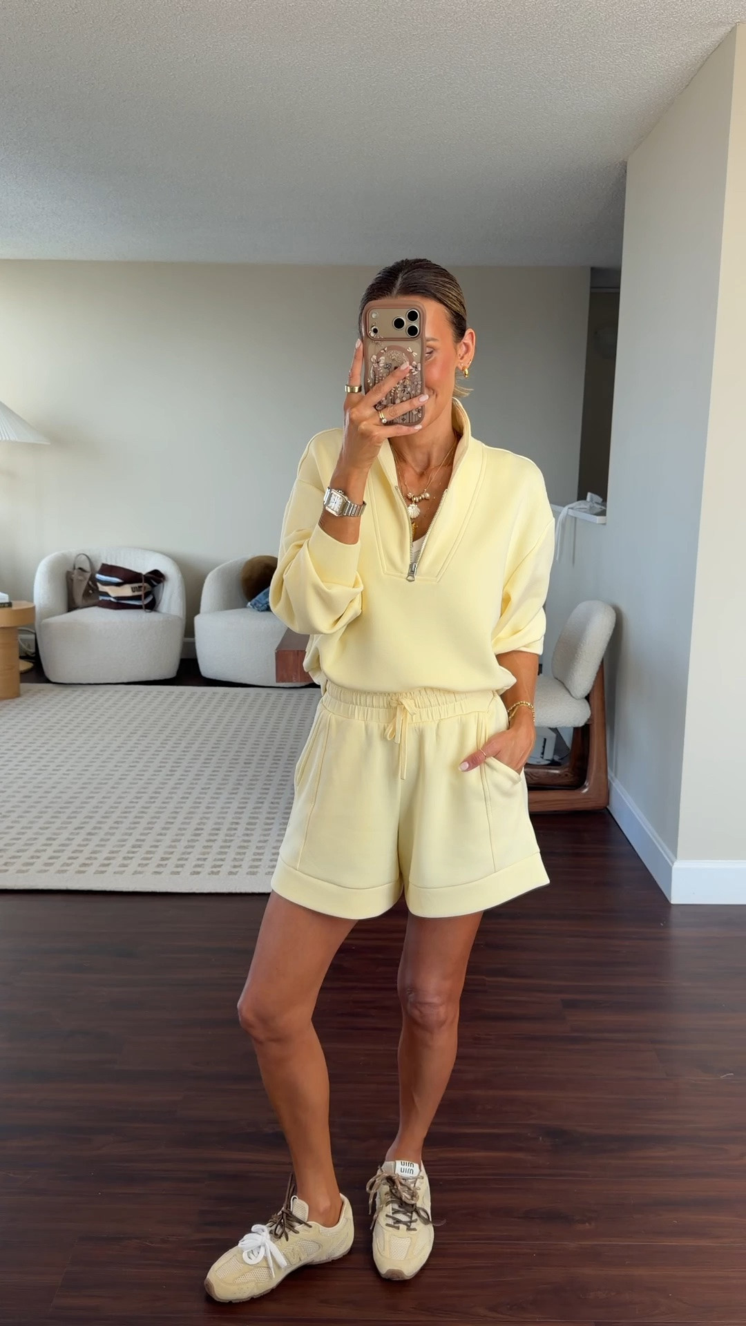 New Varley set in the cutest shade of butter yellow and matching sneakers xs