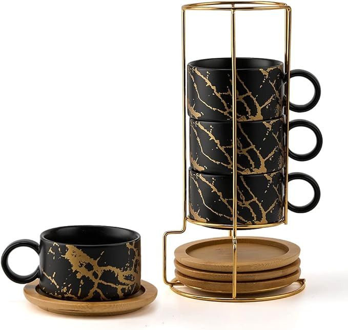 LUKA Porcelain Espresso Cup with Metal Stand, 6 Ounce Stackable Ceramic Demitasse Espresso Mugs C... | Amazon (US)