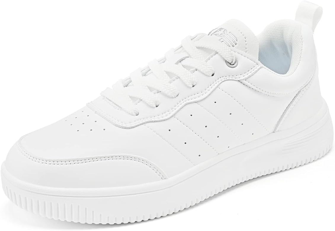 Women's Leather Walking Sneakers - Lightweight Classic Lace Up Fashion Sneakers Comfortable Low Top  | Amazon (US)