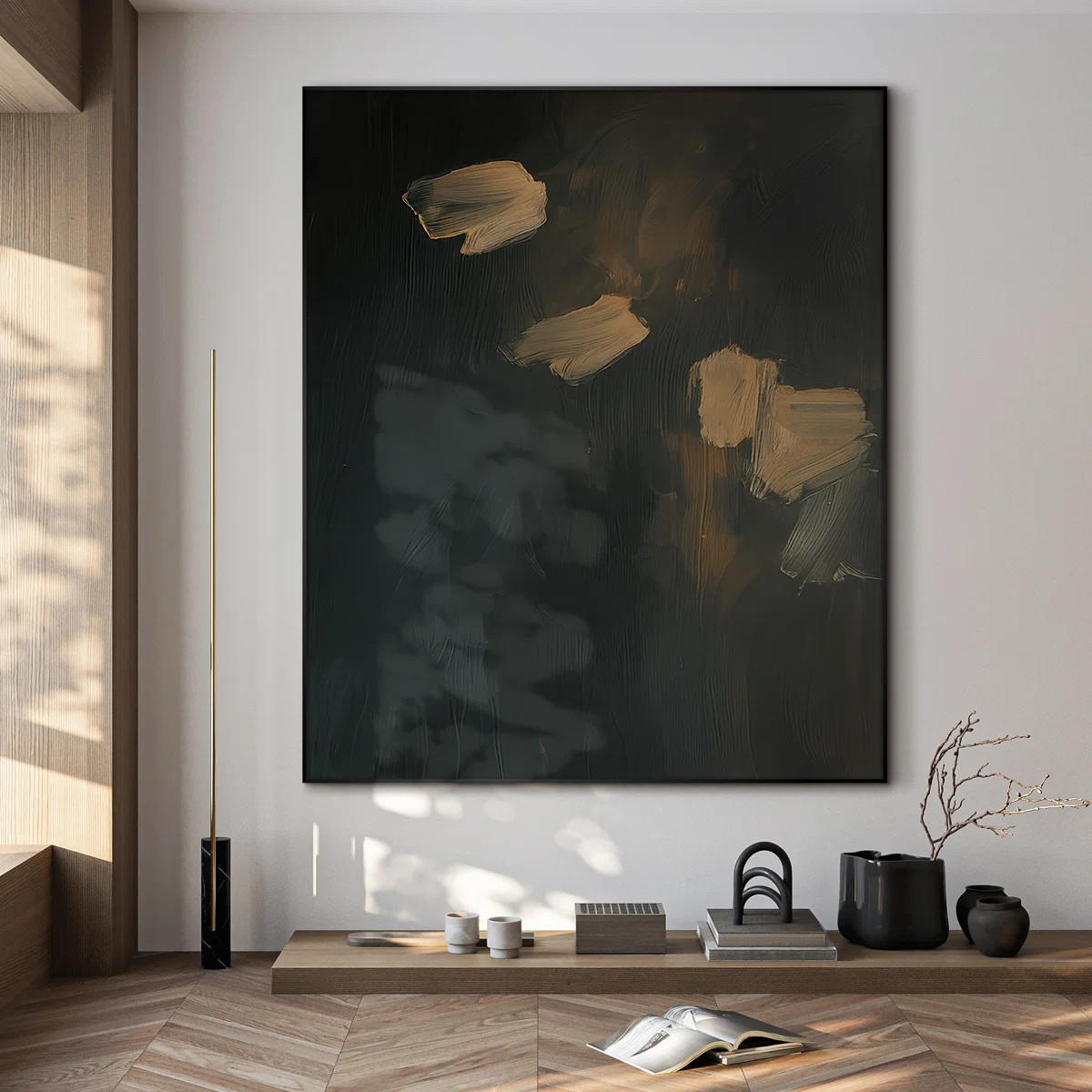 Extra Large Wall Art Fabric Print - Abstract Dark Tones Art Moody Black & Beige Contemporary Artw... | Wayfair North America
