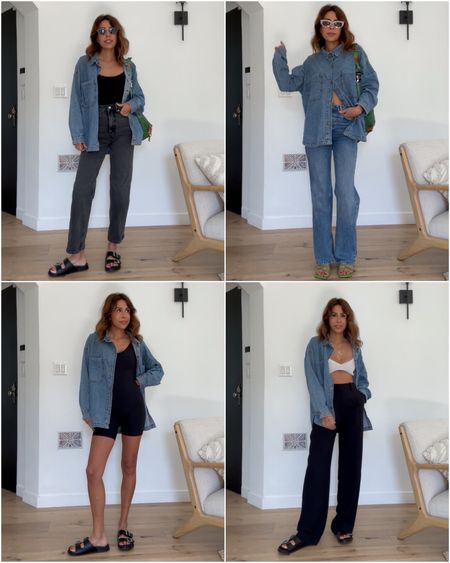 4 ways go wear a denim overshirt. I size up 2 sizes in this cotton on denim shirt. everything linked except my trousers - they are the aritzia effortless trousers.

spring style ideas. how to wear denim on denim. 

#LTKshoecrush #LTKunder100 #LTKstyletip