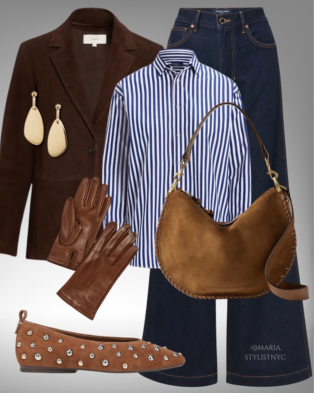 Suede Blazer + Striped Shirt + Navy Blue Jeans + Studded Flats 🤎🍂✨ Fall Outfit 

#LTKStyleTip #LTKWorkwear #LTKShoeCrush