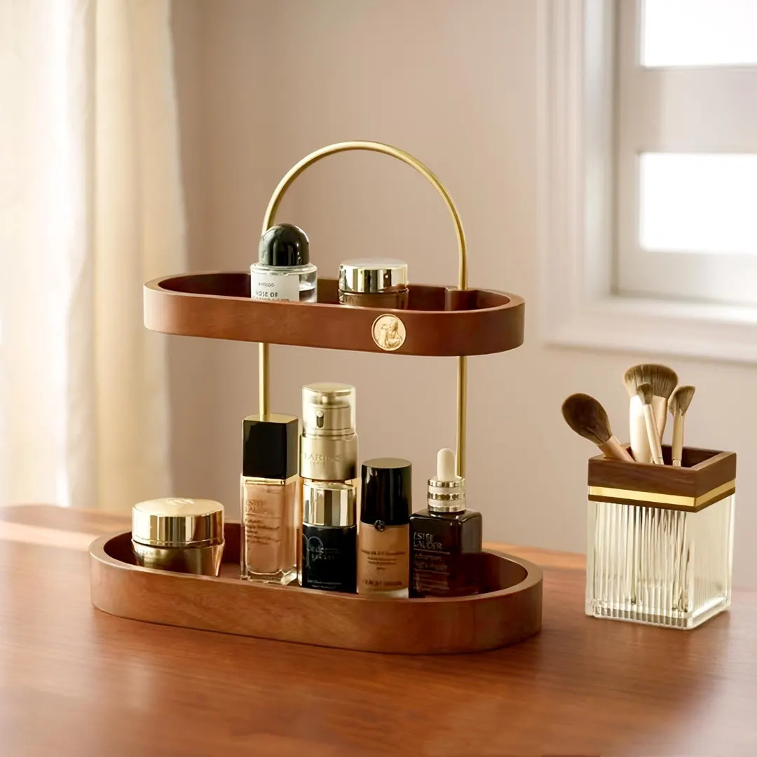 Cosmetics Storage Tray Shelf, Wooden Makeup Brush Organizer, Living Room Storage Tray, Makeup Sto... | Etsy (US)