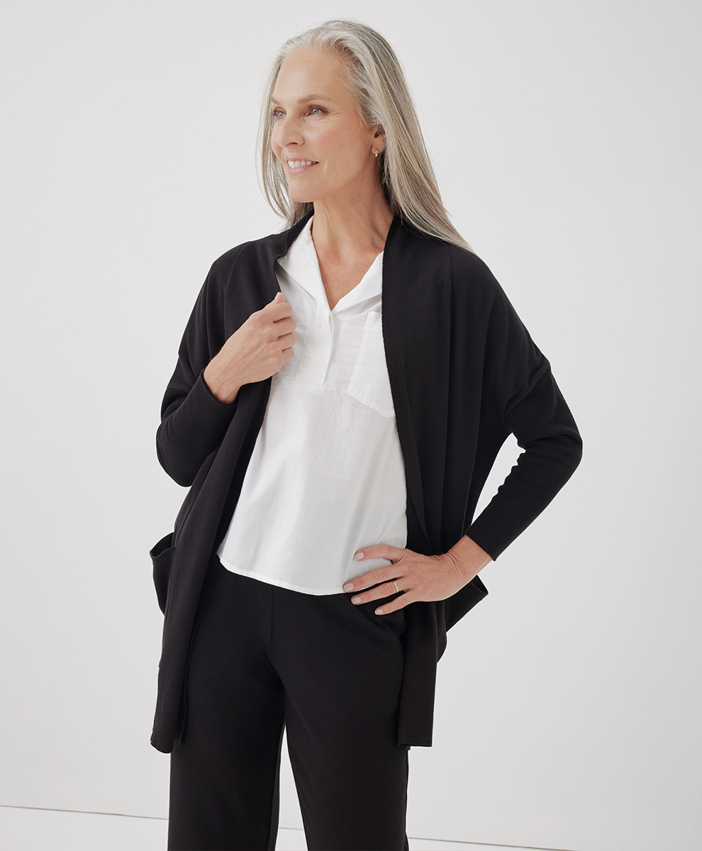 Women's Black Airplane Wrap Cardigan XL/2XL | Pact Apparel