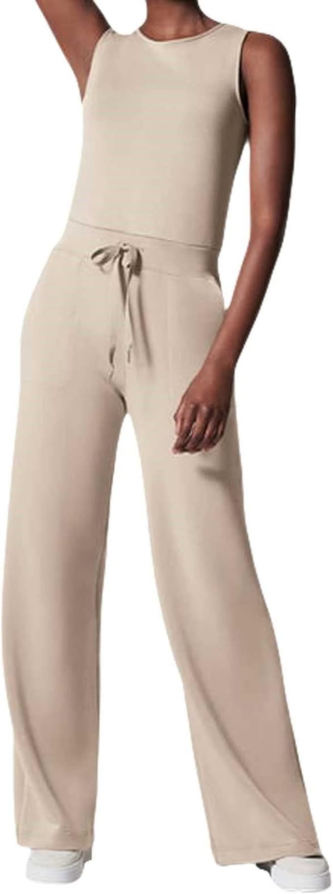 iCJJL 2023 New Jumpsuits for Women Casual Air Essentials Jumpsuit Women's Sleeveless Wide Leg Pan... | Amazon (US)
