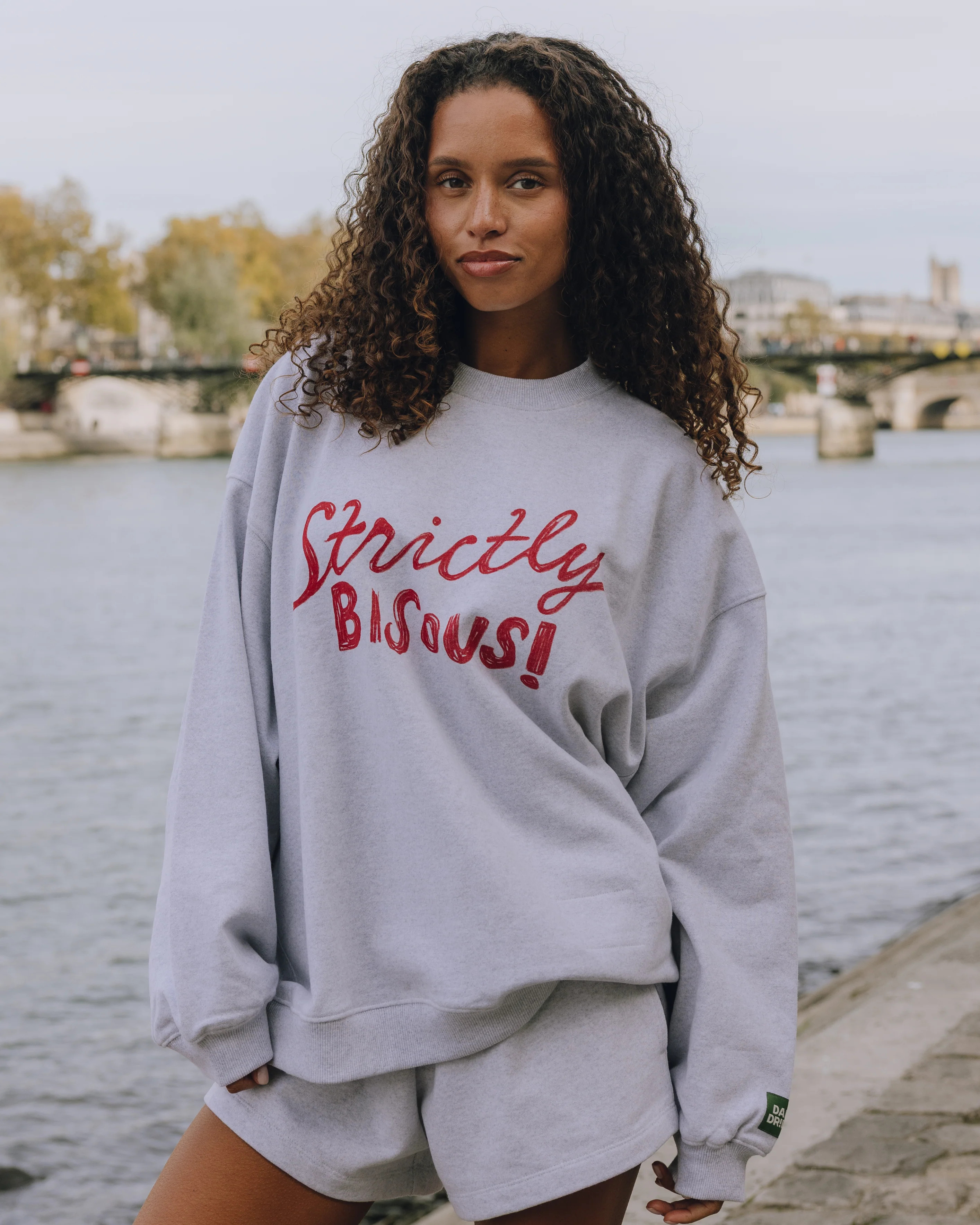 Oversized Fleece Bisous! Crew - Heather Grey | Daily Drills LLC