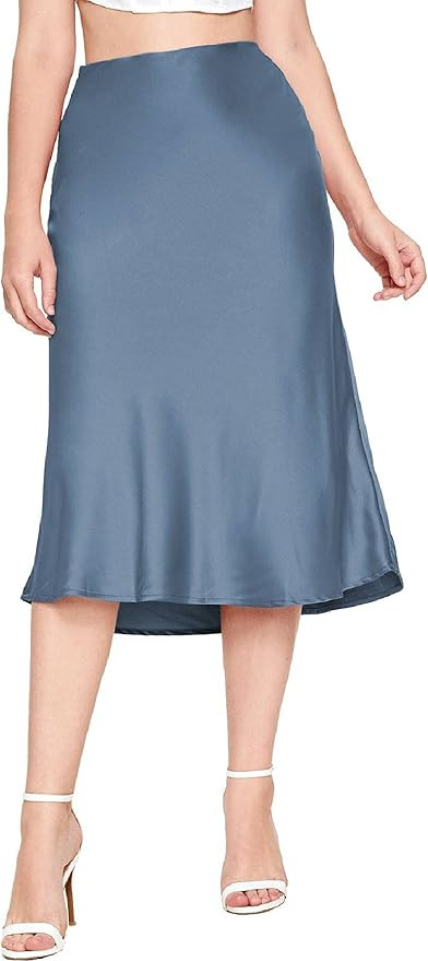 Verdusa Women's Elegant High Waist Satin A Line Flared Midi Skirt | Amazon (US)
