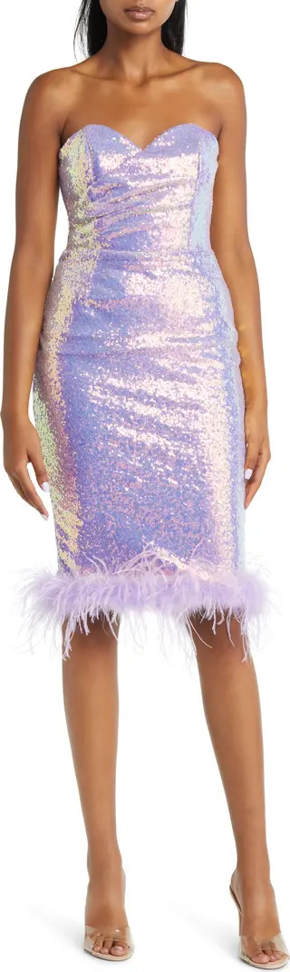 Strapless Feather Trim Sequin Cocktail Dress | Nordstrom