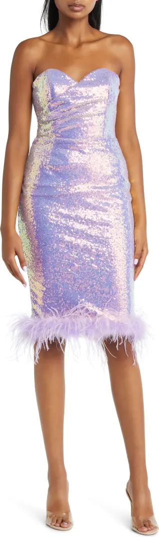 Lavish Alice Strapless Feather Trim Sequin Cocktail Dress | Nordstrom | Nordstrom