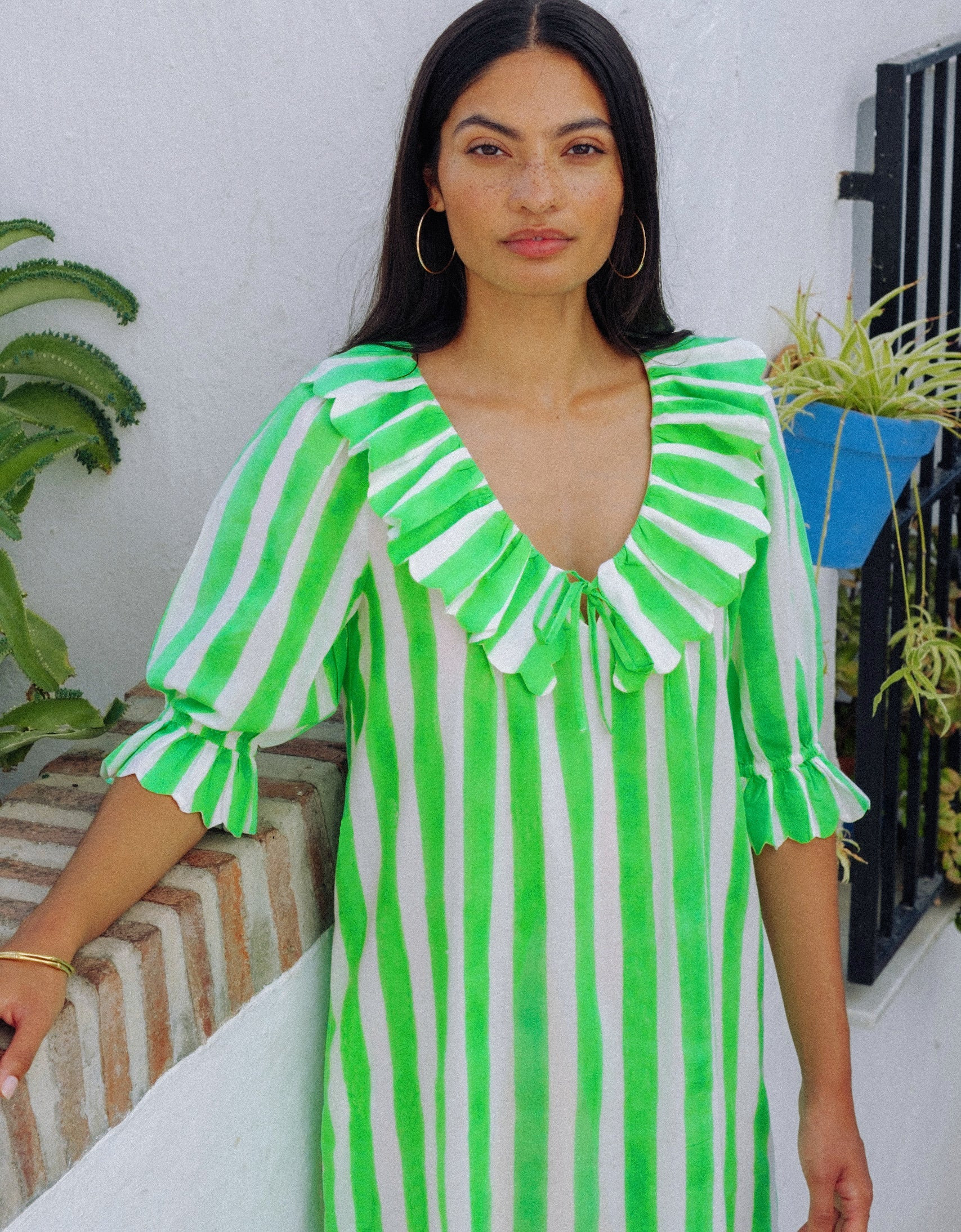 Neon Green Stripe Ava Dress | Pink City Prints UK