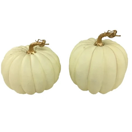 Way To Celebrate Harvest Set of 2 Cream Pumpkin 7.4" & 8.5" | Walmart (US)