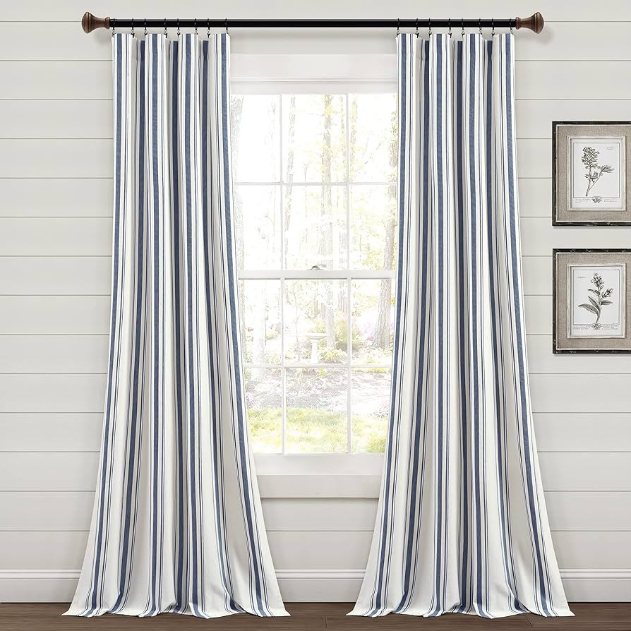 Lush Decor Farmhouse Stripe Yarn Dyed Eco-Friendly Recycled Cotton Window Curtain Panel Pair, 42"... | Amazon (US)