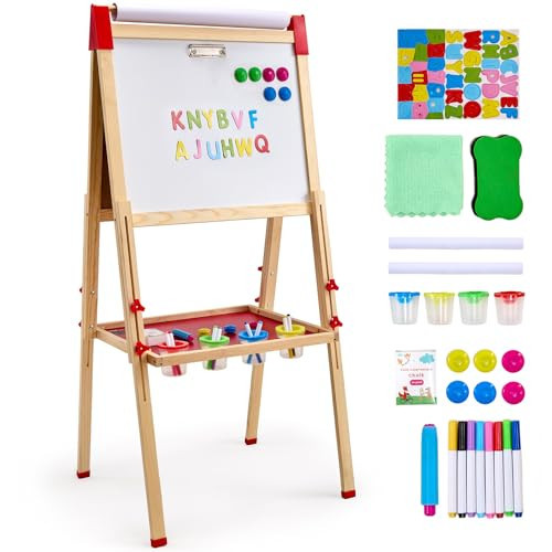 VEVOR Art Easel for Kids, 3-in-1 Wooden Double-Sided Kid's Art Easel with Magnetic Whiteboard, Chalkboard & Paper Roll, Adjustable Standing Drawing Board with Painting Accessories for Boys and Girls | Amazon (US)