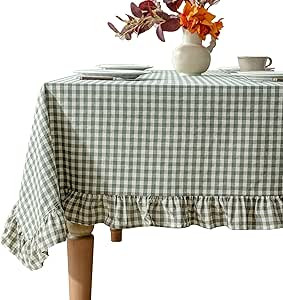 Checkered 100% Washed Cotton Tablecloth 60" × 84" Ruffled Gingham Table Cloth Washable Rectangul... | Amazon (US)
