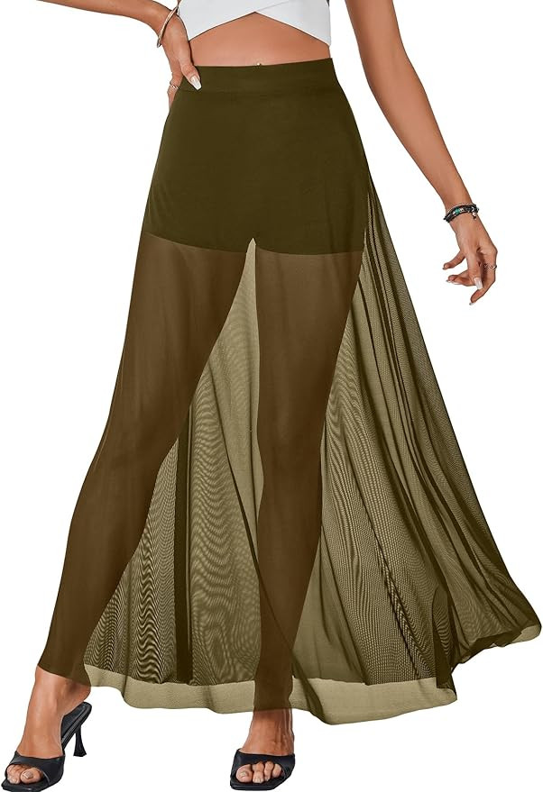 KIFOVEN Women's Sheer Mesh Maxi Skirt High Waist Flowy A Line See Through Long Skirt | Amazon (US)