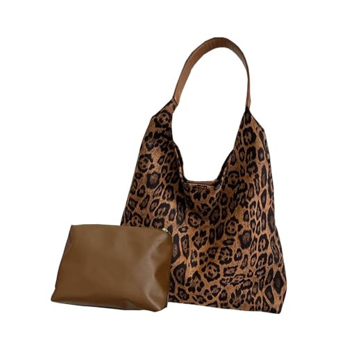 WEEKXING Suede Tote Bags for Women Leopard Print Purse Suede Shoulder bag Womens Slouchy Hobo handbags Cheetah Purse 2PCS(Brown Leopard) | Amazon (US)
