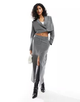 Pretty Lavish cropped tailored blazer co-ord in grey melange | ASOS (Global)