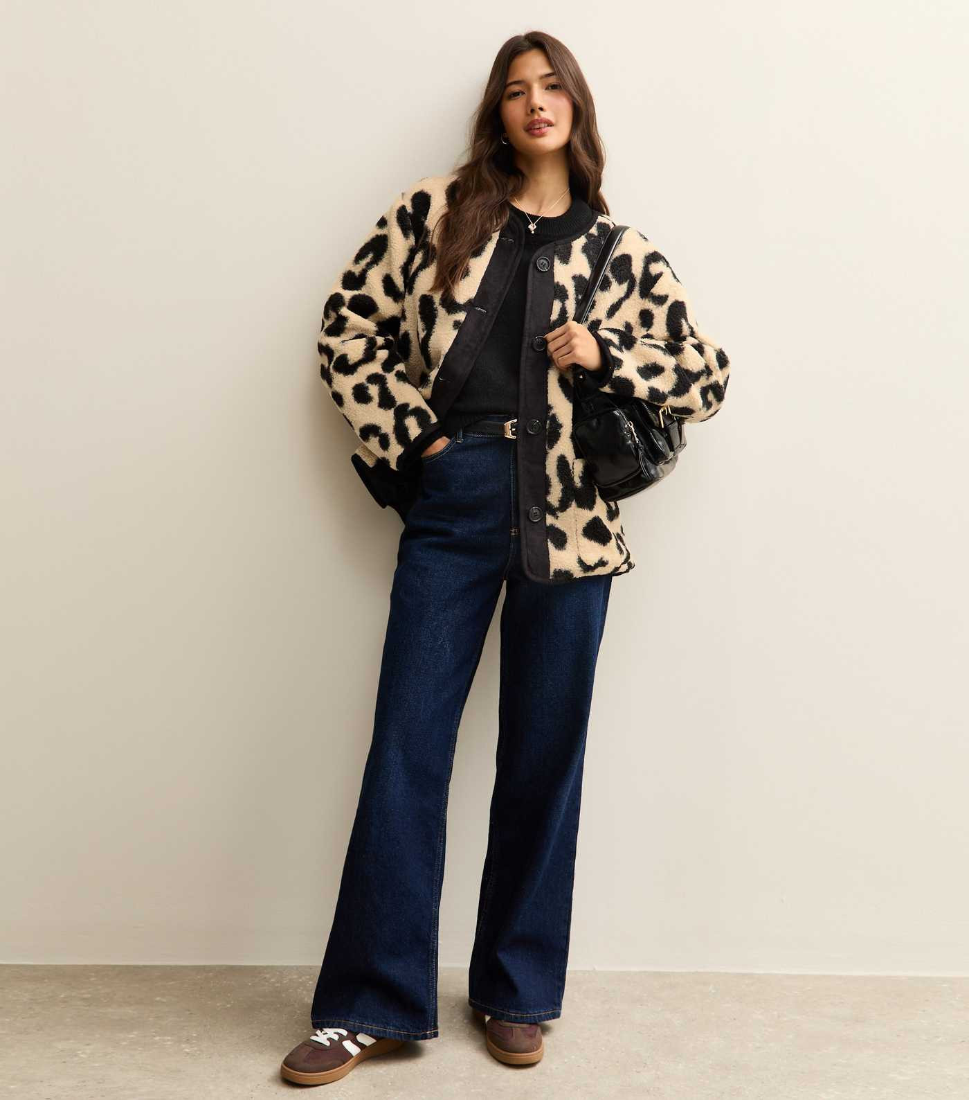 Cream Leopard Print Borg Textured Jacket | New Look | New Look (UK)