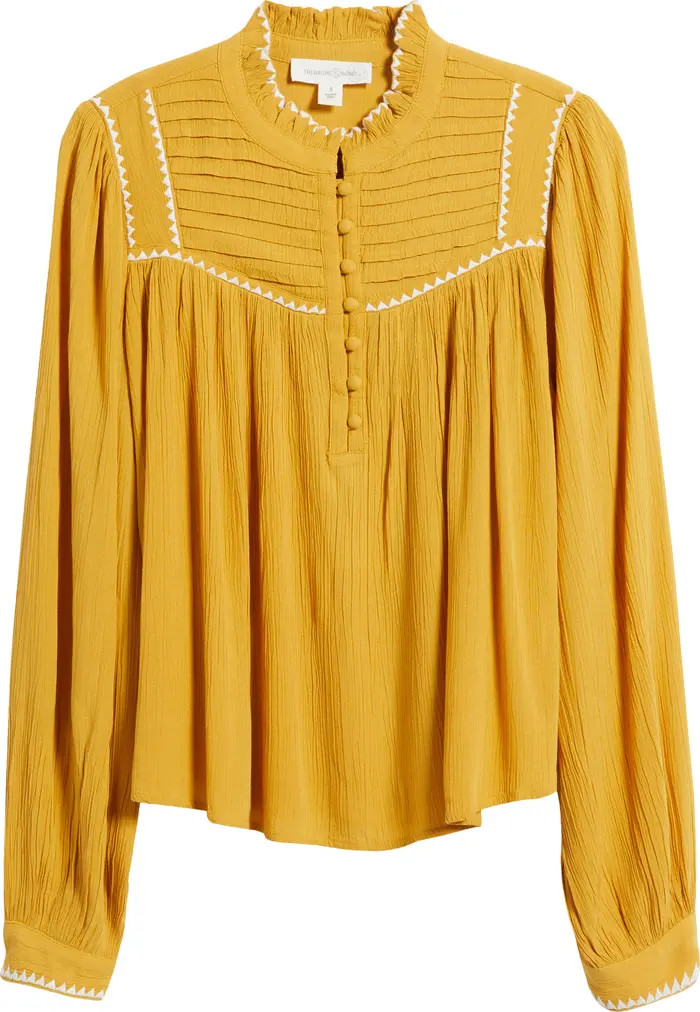 Treasure & Bond High Neck Embroidered Long Sleeve Top | Nordstrom | Nordstrom