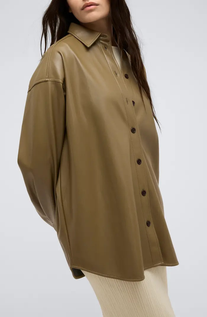 Kenneth Cole Oversized Faux Leather Button-Up Shirt | Nordstrom | Nordstrom