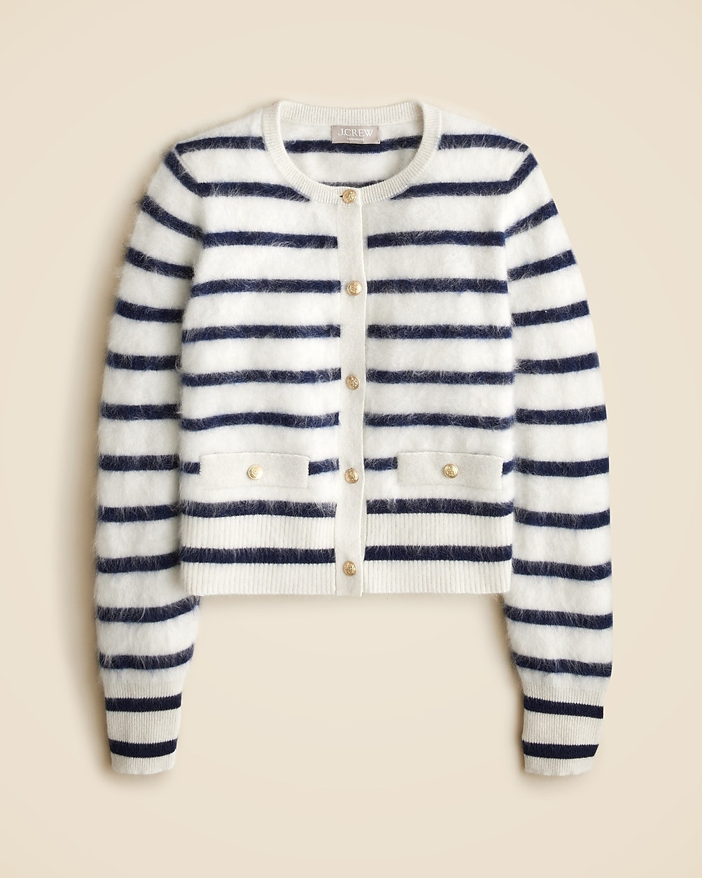 Brushed cashmere fitted cardigan sweater in stripe | J. Crew US