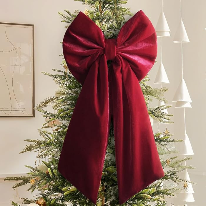 Christmas Decorations - Christmas Bows - 36x18 Inches Large Red Velvet Christmas Tree Topper - Bu... | Amazon (US)