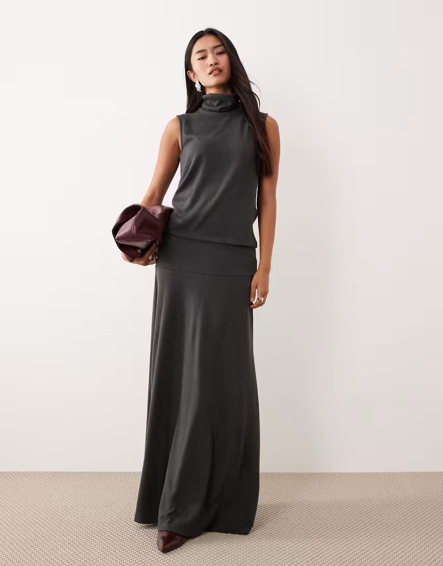 JDY maxi skirt co-ord in dark grey | ASOS (Global)