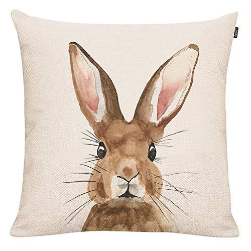 GTEXT Easter Rabbit Throw Pillow Case Cushion Cover Spring Home Decoration Cotton Linen 18 x 18 Inch | Amazon (US)