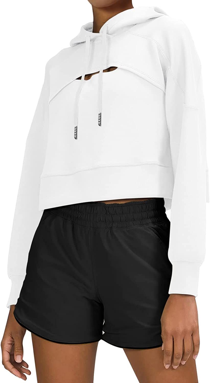 LASLULU Womens Cutout Front Hoodies Fleece Lined Collar Pullover Sweatshirts Long Sleeve Crop Top... | Amazon (US)