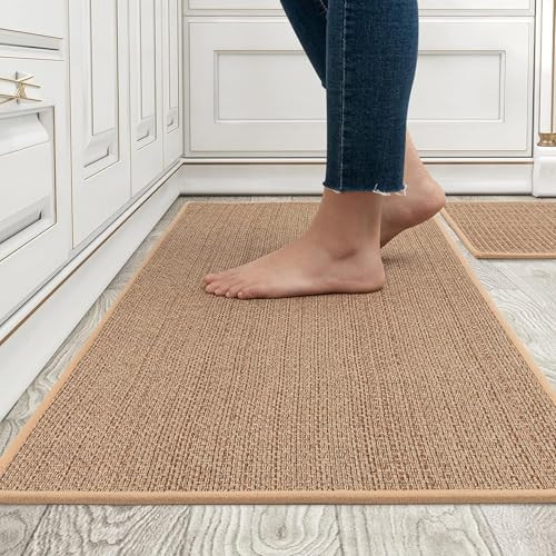 Kitchen Rug Sets and Mats Non Skid Washable, Absorbent Runner Rugs Sets for Kitchen Floor, Front of Sink, Kitchen Mats Set for Floor (Beige,17"x30"+17"x47") | Amazon (US)