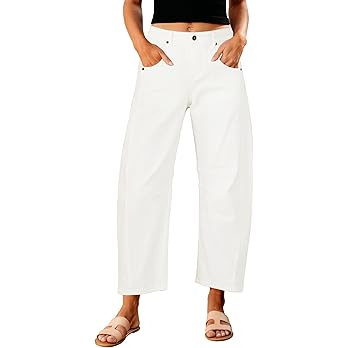 GRAPENT Barrel Jeans for Women Trendy High Waisted Wide Leg Baggy Cropped Relax Fit Stretch Denim... | Amazon (US)