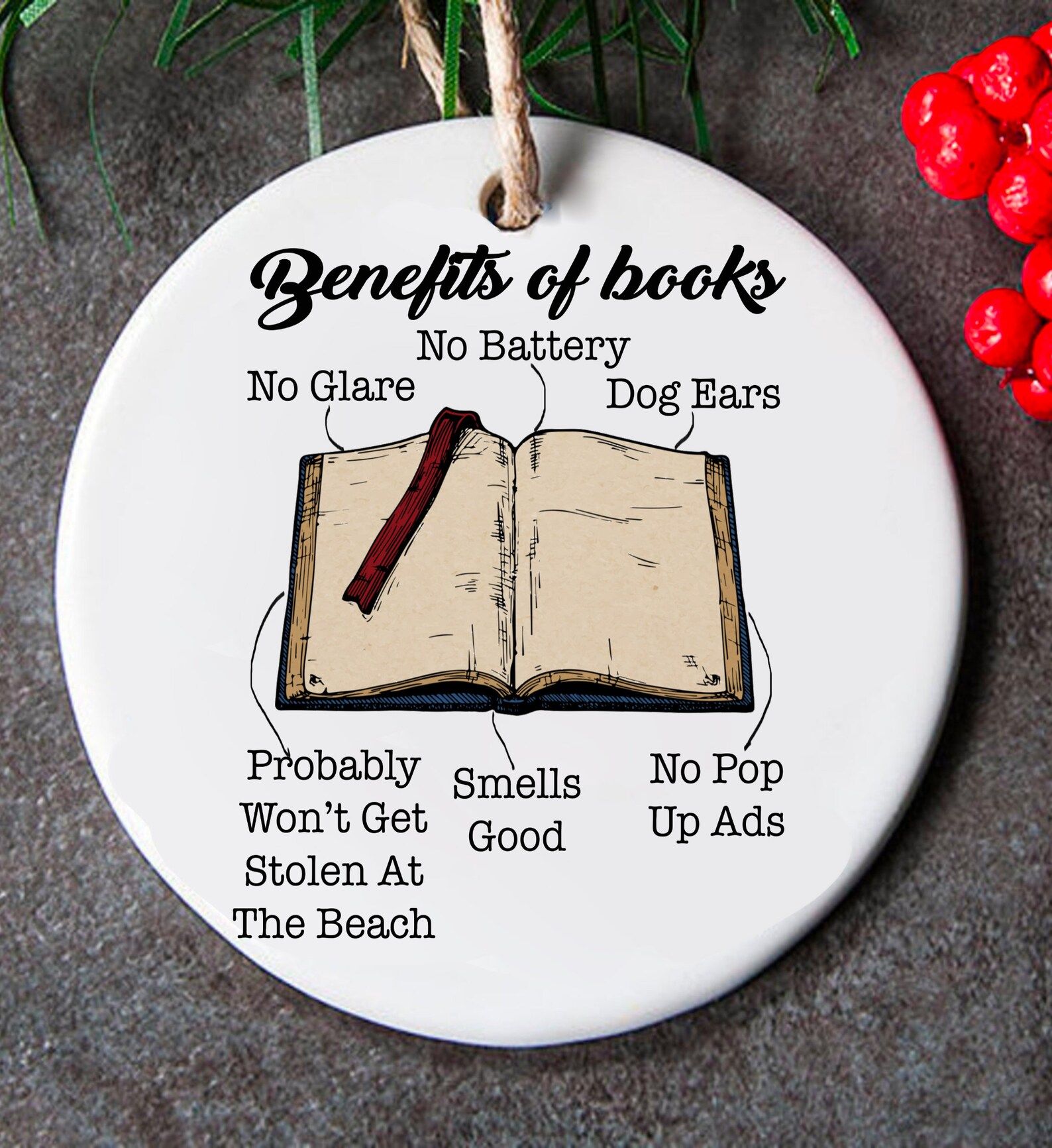 Benefits of books Christmas Ornament, Tree Ornament Gift for Her Librarian, Librarian Book Orname... | Etsy (US)