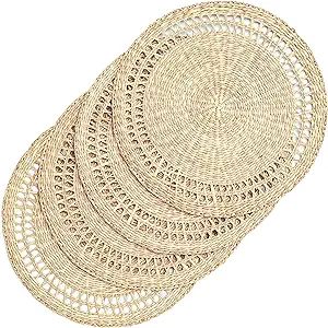Set of 4 Round Seagrass Woven Placemats for Dining Table - Boho Style, Eco-Friendly and Heat Resi... | Amazon (US)