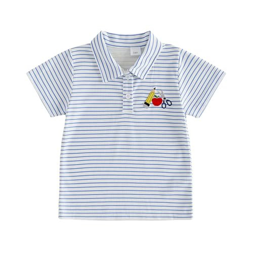 Galvoney Toddler Boy Back to School Clothes Polo Shirt Kindergarten First Day of School Outfit Striped Short Sleeve Casual (Blue, 4-5 Years) | Amazon (US)