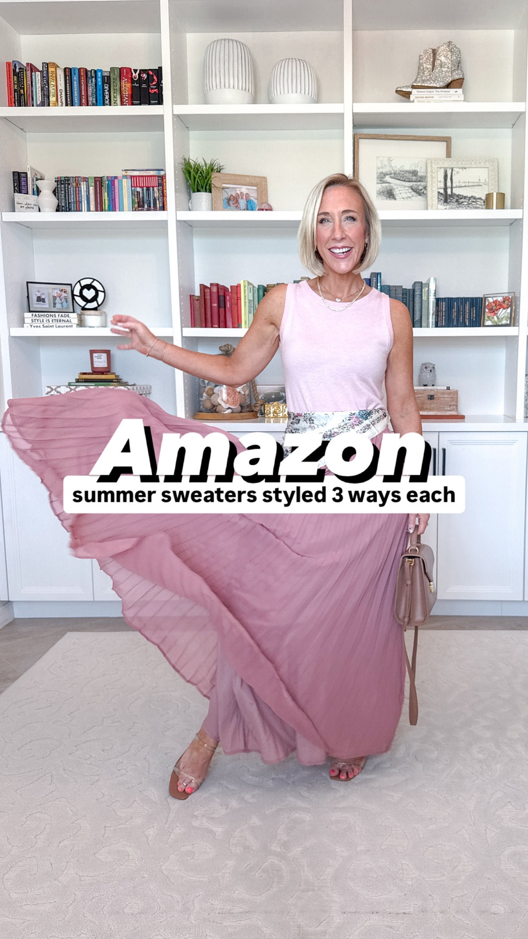 Amazon - summer sweaters styled 3 ways each
* Merino Wool Blend Long Sleeve Crew Neck - Size XS. 8 colors.
* Bella Stretch Palazzo Jeans - Size: 25. Color: Seaside Blue (3 colors).
1. Short Sleeve Crew Neck Lightweight Sweater - size XS. 9 colors.
* White High Rise Wide Leg Denim Trousers - size 2, Average. 3+ colors.
* Wide Leg Trousers - size Small, 29” inseam (pull on pants).
* Pleated Polka Dot Midi Skirt - size small.
2. Sleeveless Crew Neck Lightweight Sweater - size Small. 9 colors.
* Bella Stretch Palazzo Jeans - Size: 25. Color: Seaside Blue (3 colors).
* Mid Rise Cropped Wide Leg Floral Jeans - size XS. 6 colors. 
* Beige Casual Blazer - size Small. 20 colors.
* Pink Pleated Maxi Skirt - size Small. 5 colors.

#LTKSeasonal #LTKOver40 #LTKSaleAlert