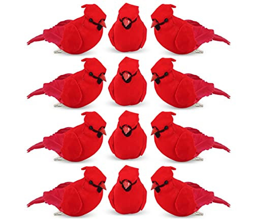 Vita Domi 3.5" Cardinal Christmas Ornaments - 12-Pack Assorted Clip-On Artificial Birds for Decoration With Realistic Velvet Feathers - Tree Ornaments (Classic Red) | Amazon (US)