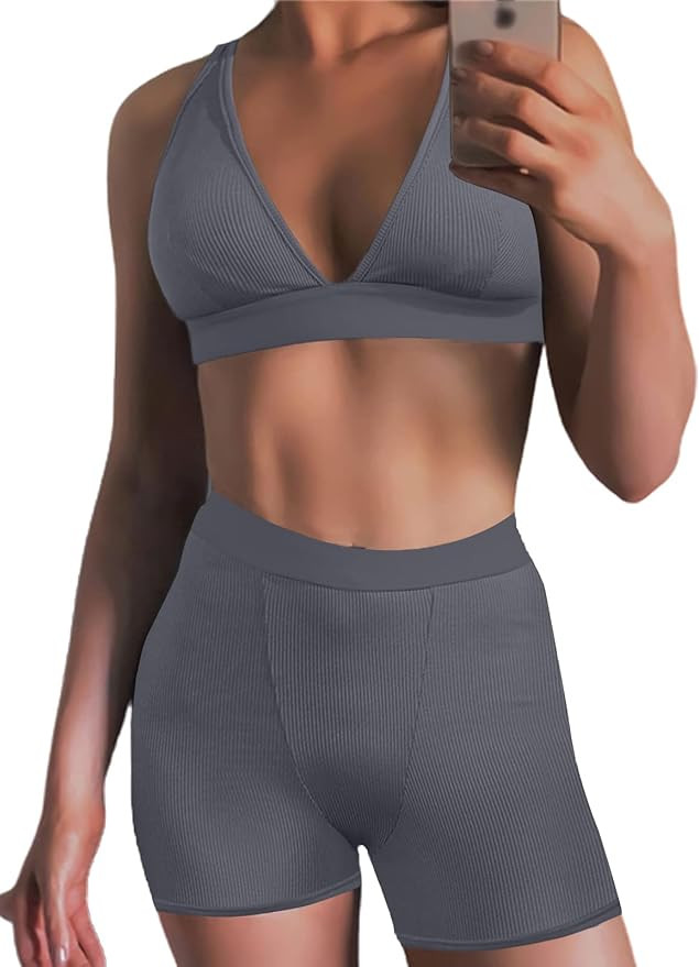 Women's Workout Outfit 2 Pieces High Waist Bodycon Yoga Leggings and Sleeveless Crop Top Gym Clot... | Amazon (US)