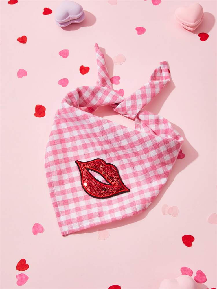 Gingham Pattern Lip Decor Pet Bandana | SHEIN