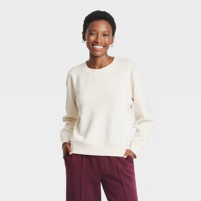 Women's Sandwash Pullover Sweatshirt - A New Day™ Cream M | Target