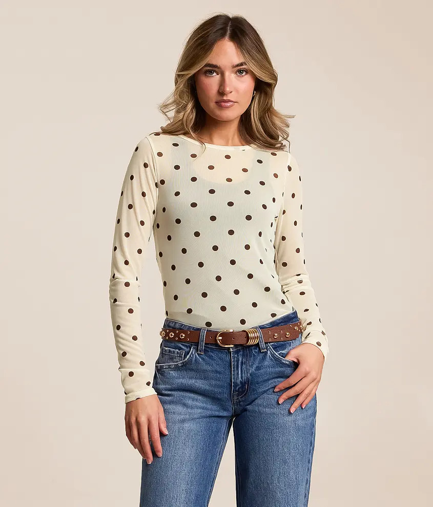 Polka Dot Mesh Top | Buckle