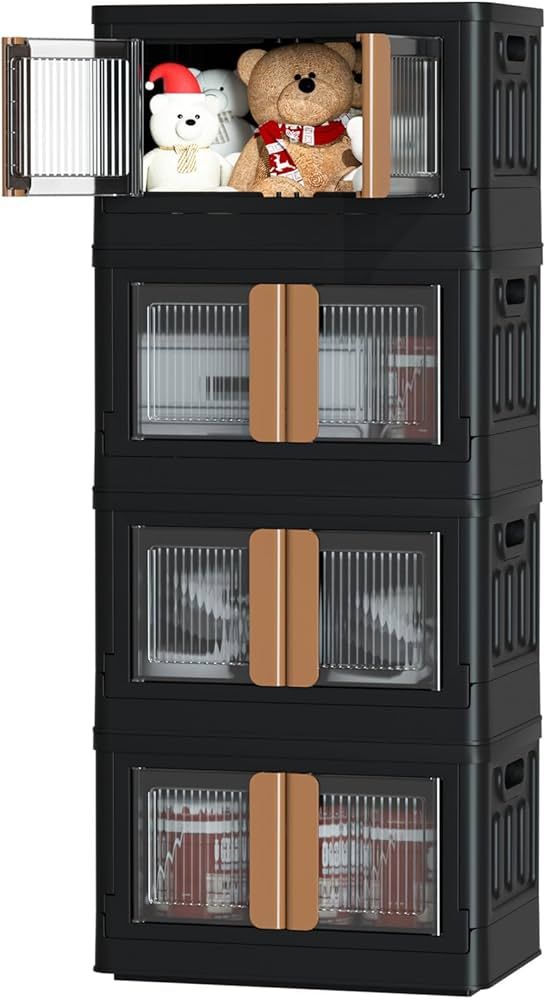 HAIXIN Closet Organizers and Storage 47.5Qt Black Folding Stackable Storage Bins with Lids, Plast... | Amazon (US)