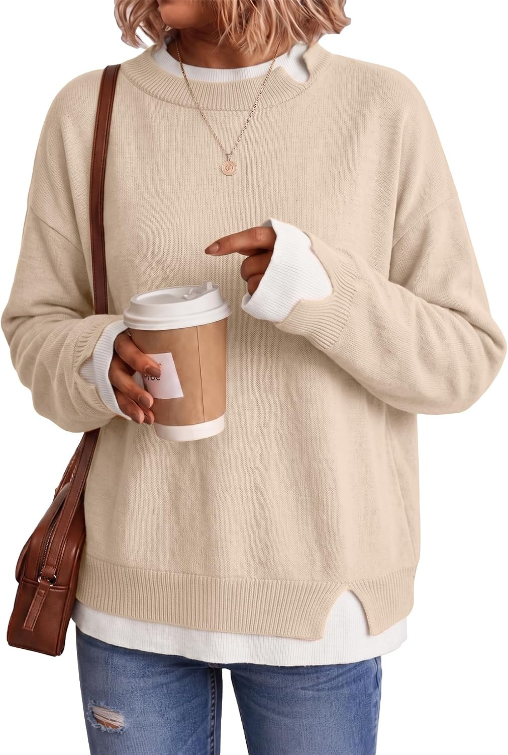 Fall Oversized Sweaters for Women Striped Color Block Long Sleeve | Amazon (US)