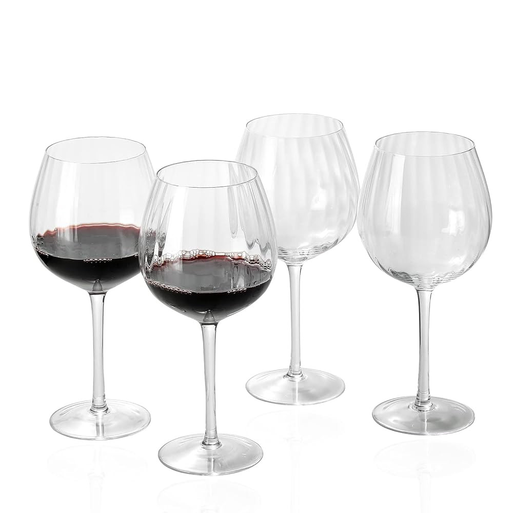 Ribbed Crystal Clear Wine Glasses set of 4, 23 oz Red Stemmed Wine Glasses Ideal For Red or White... | Amazon (US)