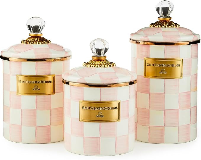 MACKENZIE-CHILDS Enamel Canister Set, Pink-and-White Rosy Check | Hand-painted design, versatile ... | Amazon (US)