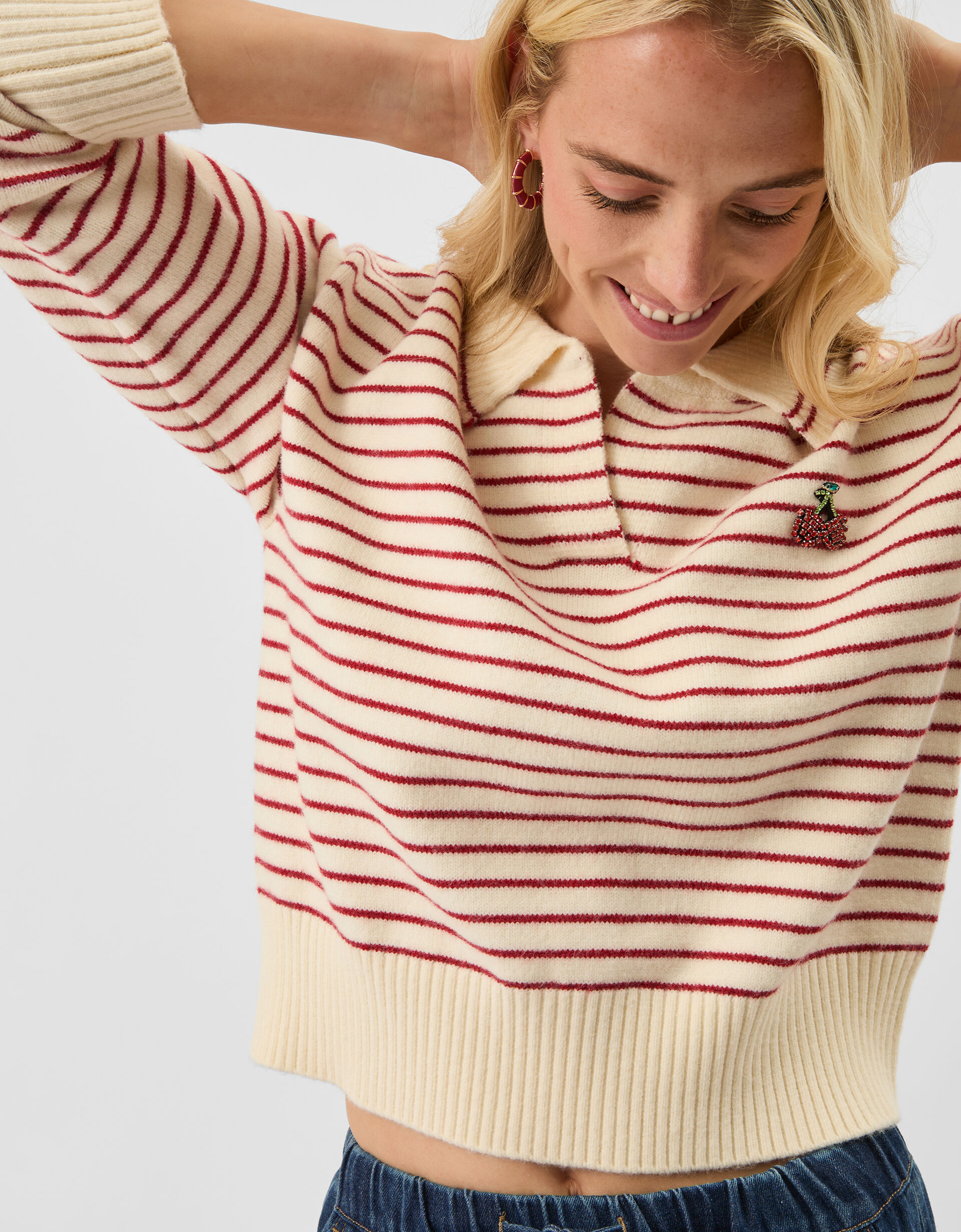 Cherry Stripe Polo Neck Jumper Cream | Accessorize (Global)